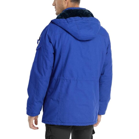 Mens Royal Blue Thick Winter Jacket Hooded Fleece Lined Cotton Military Coat - Picture 6 of 6